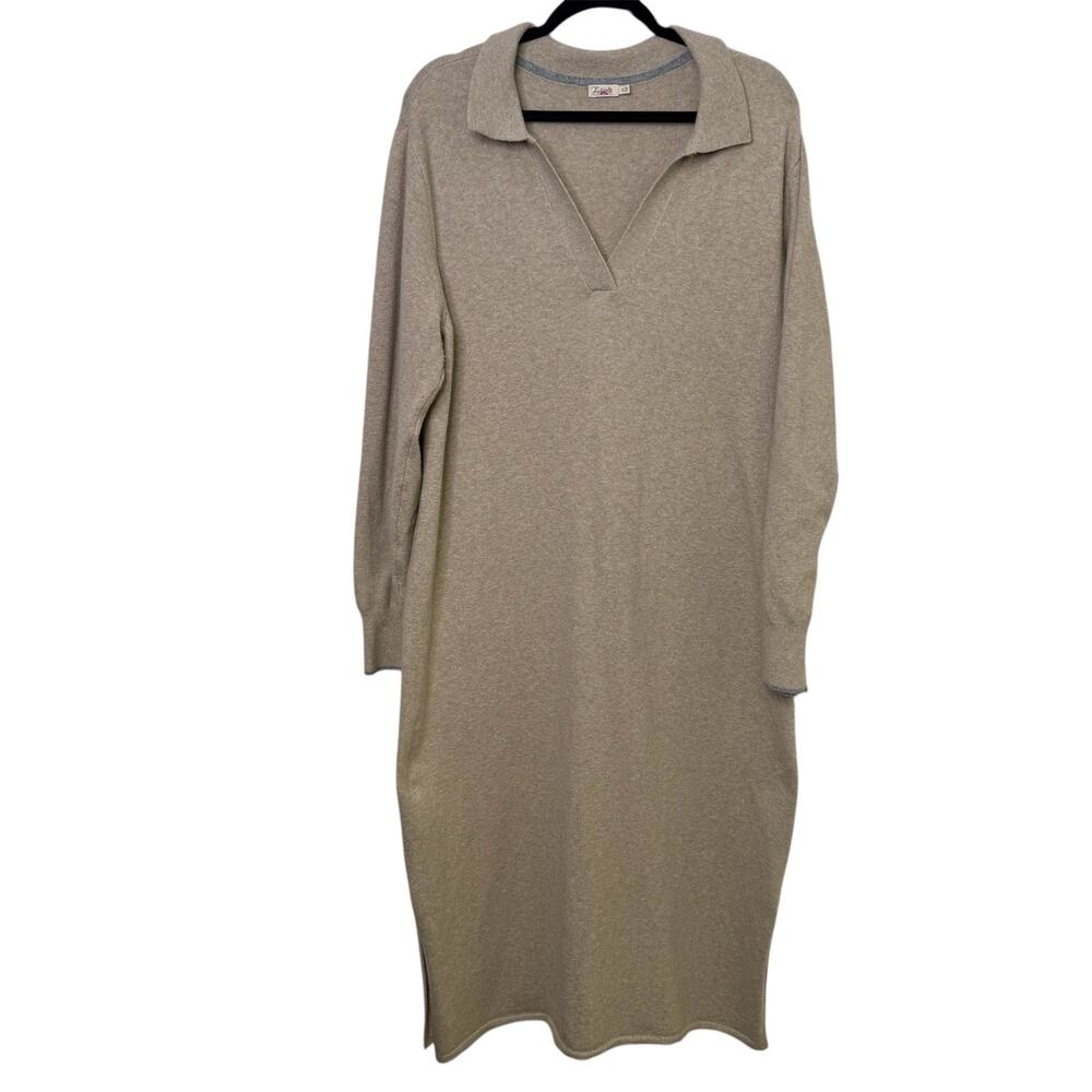 Faherty Jackson Sweater Dress Tan Oatmeal Long Sweater XL - Picture 2 of 10